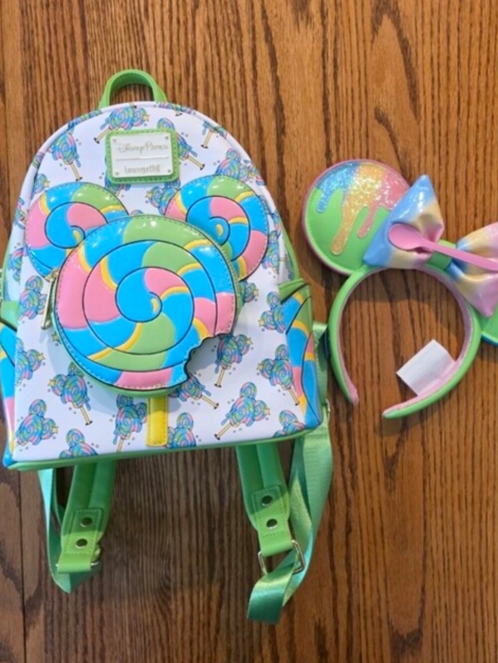 Disney Eats Loungefly Lollipop Mini Backpack Pastel Rainbow And Mickey Ears Set